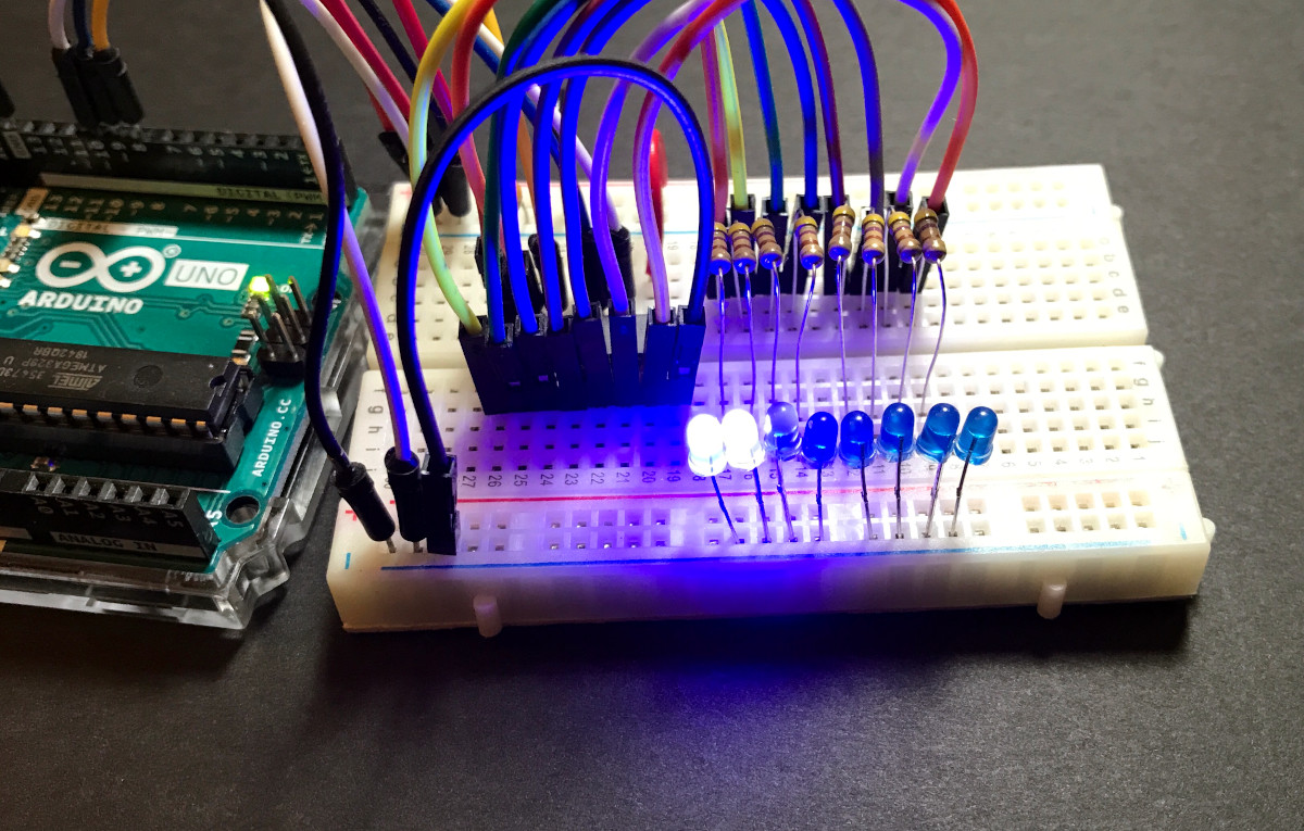 シフトレジスタ (74HC595) と Arduino を使って複数の LED を制御する 